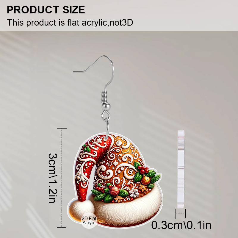 2D Flat Retro Christmas Hat Women's Acrylic Dangle Earrings Western Cowboy Country Style Christmas Party Jewelry Gift