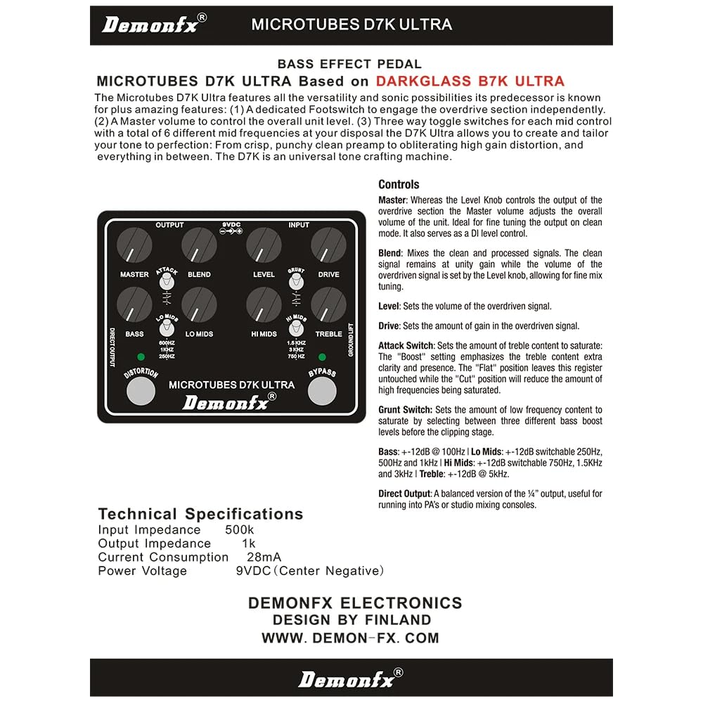 Demonfx Microtubes D7K Ultra Bass Preamp Overdrive Distortion