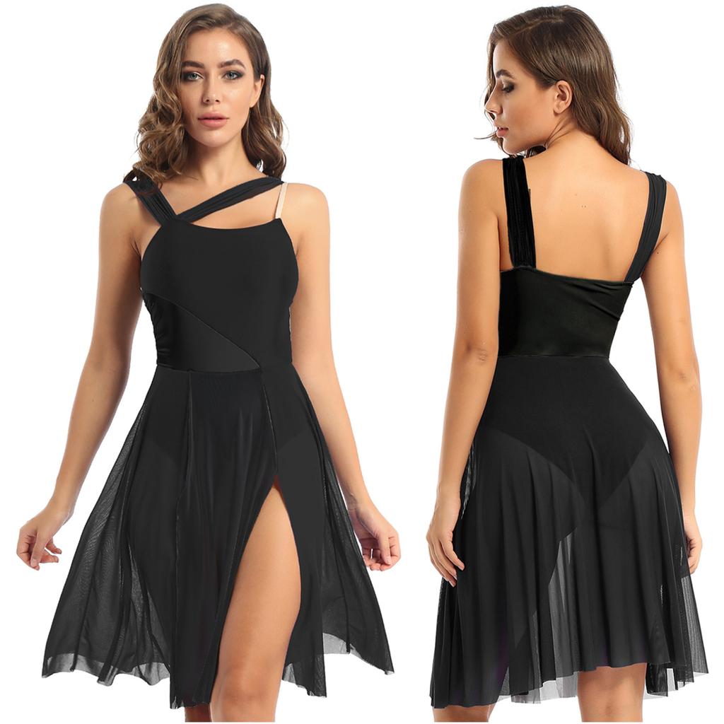 Ärmlös färgblock Balett Dans Gymnastik Body Mesh Overlay Balett Samtida Dansklänning Lyrisk Leotard Performance Kostym