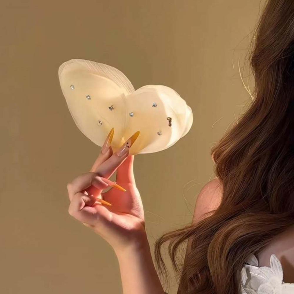 Sweet Butterfly Petals Hair Claw Cloth Women Hairgrips Beach Rhinestone Mesh Shark Clip  Girls