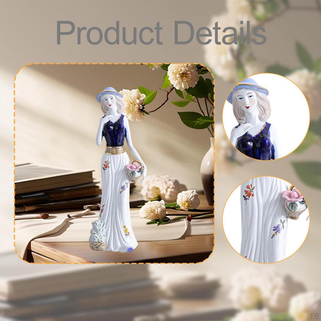 Ceramic Girl Statue Lady Figurine Collectible Ornament Sculpture for Entrance Cabinet Desk Fireplace