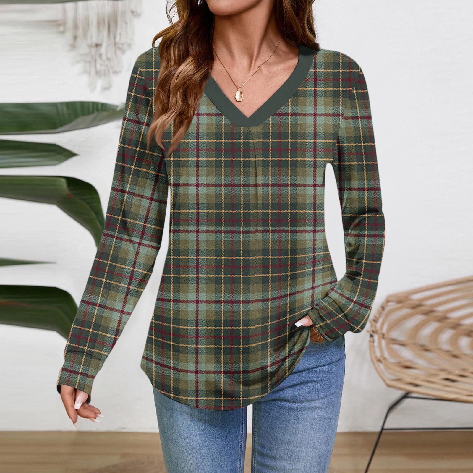 

Women Long Sleeve Tops Dressy Casual V Neck Tshirts Basics Tee Vacation Fall Fashion Clothes S