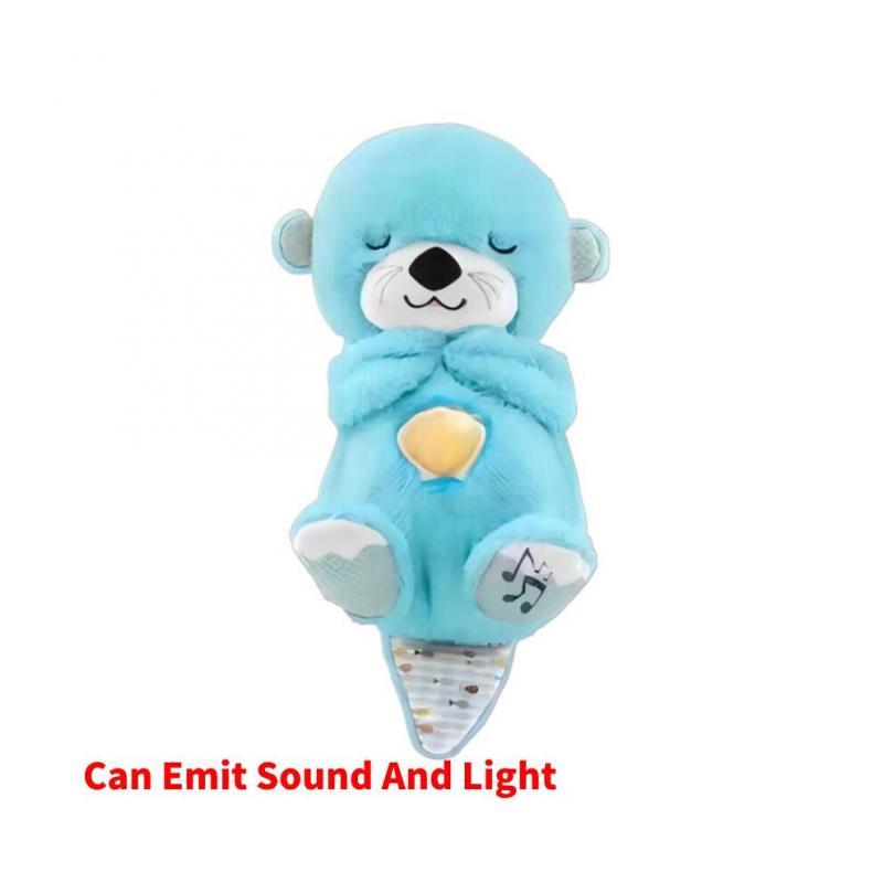 (Blue) With Breathing Movement Soothing Sleeping Otter Toy Musical Stuffed Baby Toy