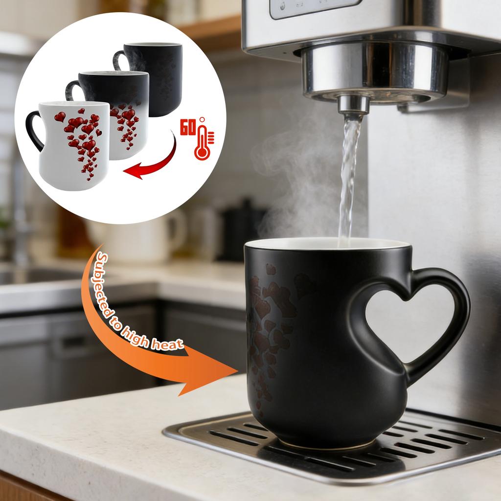 Fun Heart-shaped Color-changing Ceramic Mug Ceramic Discoloration Coffee Tea Milk Mugs Novelty Gifts Dad Mothers Day Gift