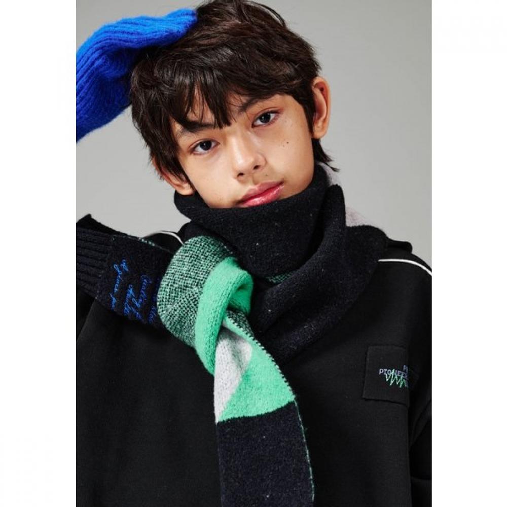 Bluetail Color Block Jacquard Black Muffler Ayh3am01bk blacks/FREE