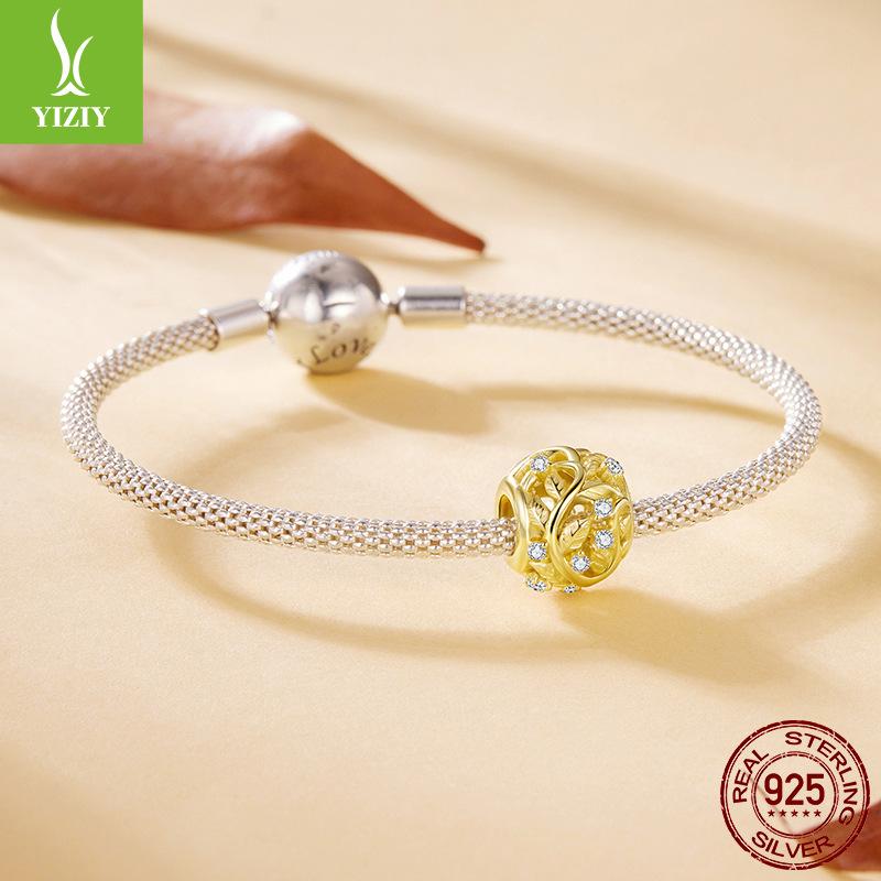 S925 Sterling Silver Plated 14K Gold Leaf Beaded Accessories Romantic Autumn Leaf Inlaid Zircon Beads Loose Beads