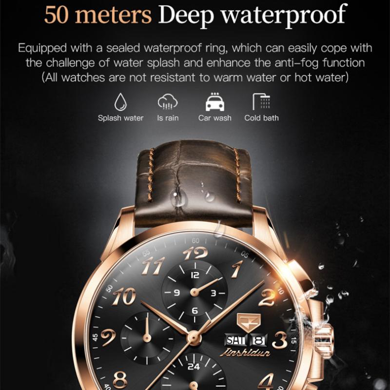 JINSHIDUN Neue Business- und Freizeit-Herrenuhr Multifunktionale Duale Kalenderanzeige Vollautomatische Mechanische High-End-Herrenuhr