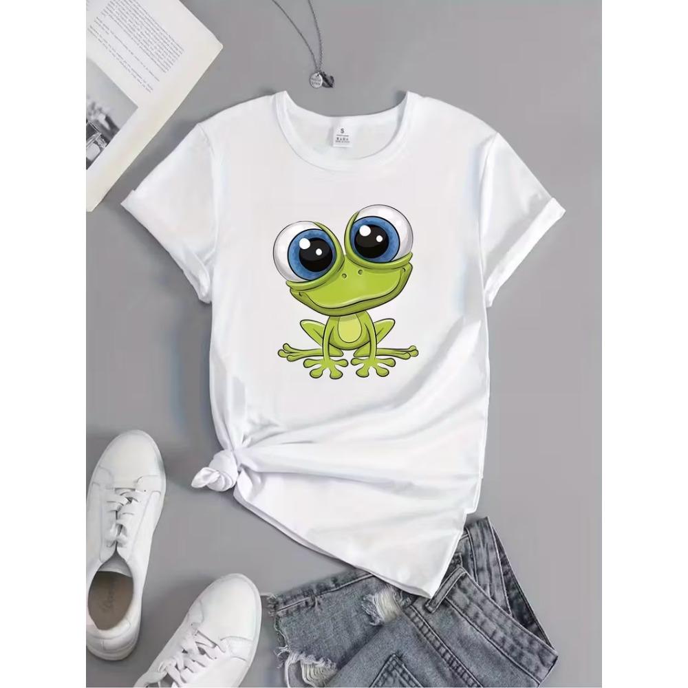Cartoon Cute Big Eyed Frog T-shirt Women's Fashionable Short Sleeved T-shirt Casual and Comfortable Short Sleeved Top Y2K