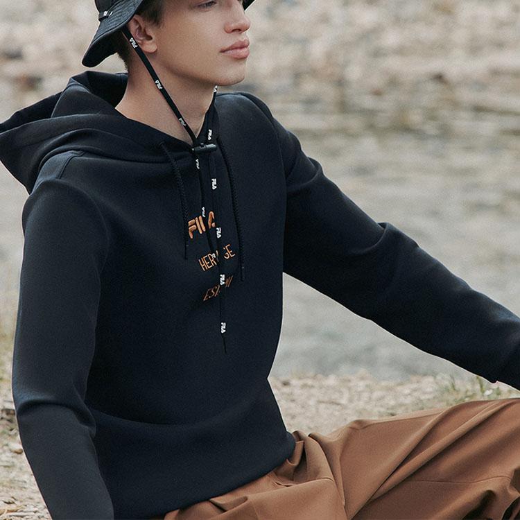 FILA Fw22 Embroidered Logo Back Print Casual Sweatshirt Men sweatshirt Black F11M248208FBK
