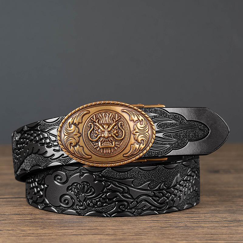 

Чоловічий шкіряний ремінь з головою дракона - Автоматичний, Ретро стиль, Коров яча шкіра