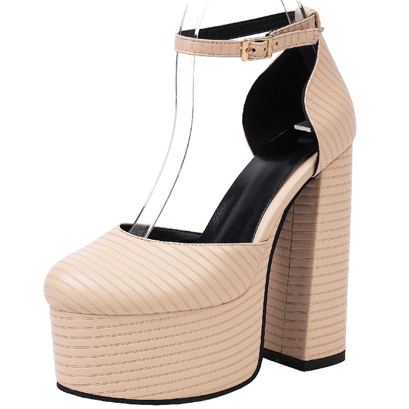 

Женские туфли-лодочки большого размера, сексуальные туфли на платформе и высоком каблуке, летние сандалии, женские роскошные туфли со ремешками, черные, розовые, телесные, для вечеринок, танцев, фетиш-обувь 36 абрикосовый