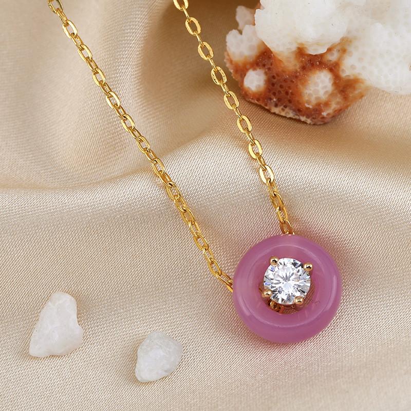 Stunning Korean Style Round Bubble Agate Zirconia Clavicle Necklace For Women In Unique Colors