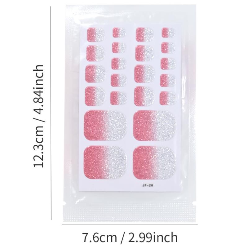 22Pcs/Sheet Toe Nail Sticker Wraps Baking Free Simple Solid Color Glitter Full Cover Toenail Polish Strips Waterproof