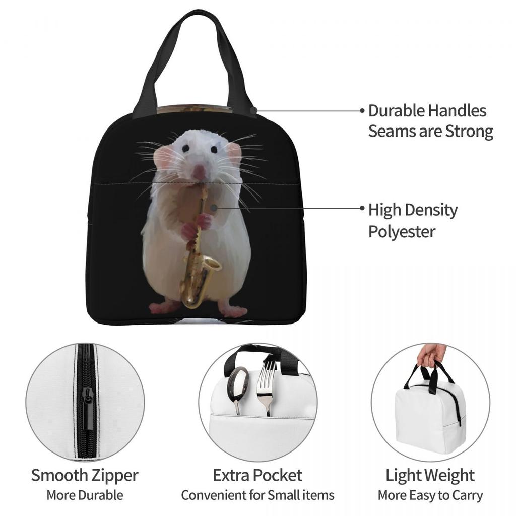 Rat Playing The Saxophone Insulated Lunch Bag for Kids School Cooler Thermal Food Box Tote Portable Lunch Boxes Container