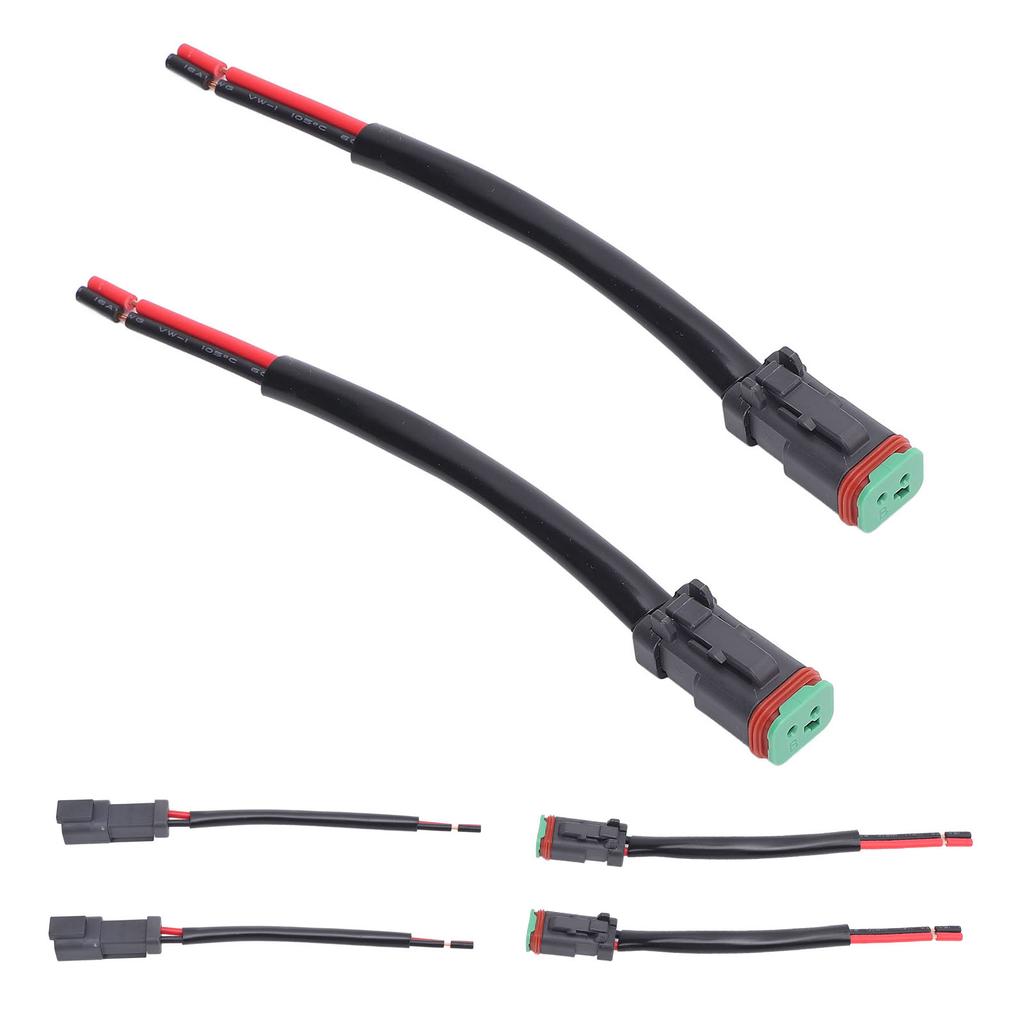 1 Pair 2 Pin DT Connectors Rubber Copper Waterproofing DT Electrical Wire Connector Wiring Harness for Car Boats LED Work Lights