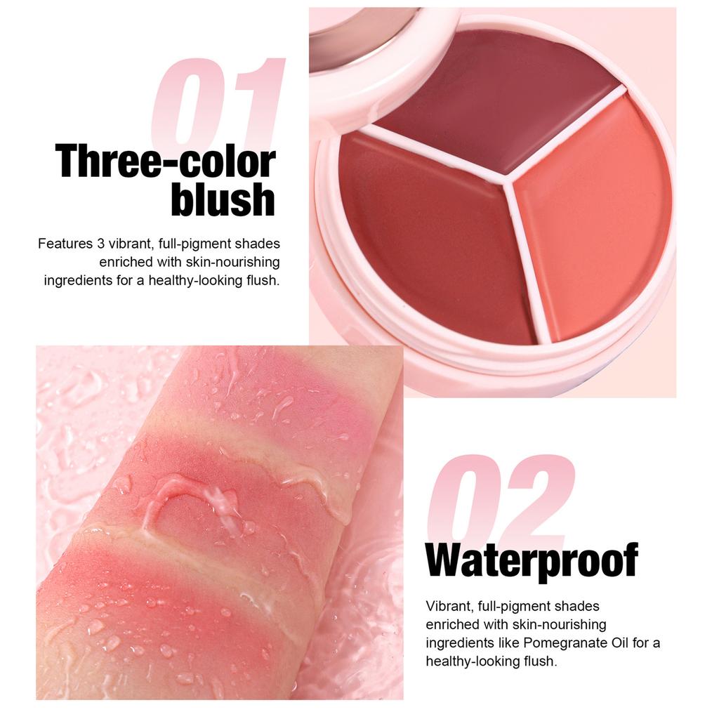 HANDAIYAN 4pcs Tri-Color Blurring Blush Palette Set Matte Cream Blush Mud Natural Soft-Focus Long-Lasting Waterproof Face Makeup Cosmetics