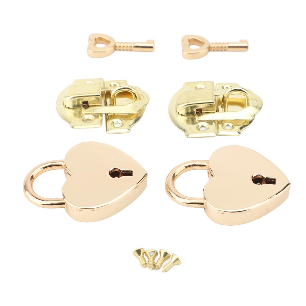 2 Sets Wooden Box Hasp Latch Padlock Set Antique Zinc Alloy Hasp Clasp Latch and Heart Shaped Padlocks with Keys