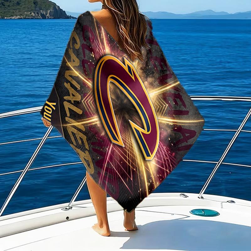 Custom Name Beach Towel Cleveland Cavaliers Logo Beach Towel, Soft Microfiber, Gift for Her/Him, Birthday, for Pool, Beach, Travel, Fan Gifts