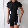 Women's Half Sleeve Color Block Zipper Swimsuit - High Elasticity & Conservative Surfing Suit