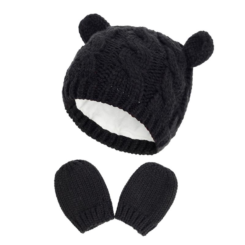 Baby Hat and Mittens Set Kids Knitted Beanie Cap Winter Warm Pompom Hats Gloves