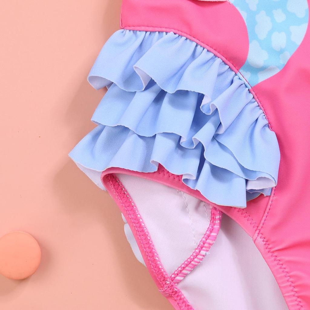 Flamingo Ruffle One-Piece Swimsuit for Girls: Cute, Comfortable, High-Elastic, High-Quality
