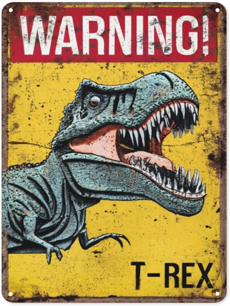Funny Beware of The Dinosaur Tin Sign Retro Metal Wall Decor Poster Vintage Sign for Home Bar Garage Garden Patio Porch Bathroom