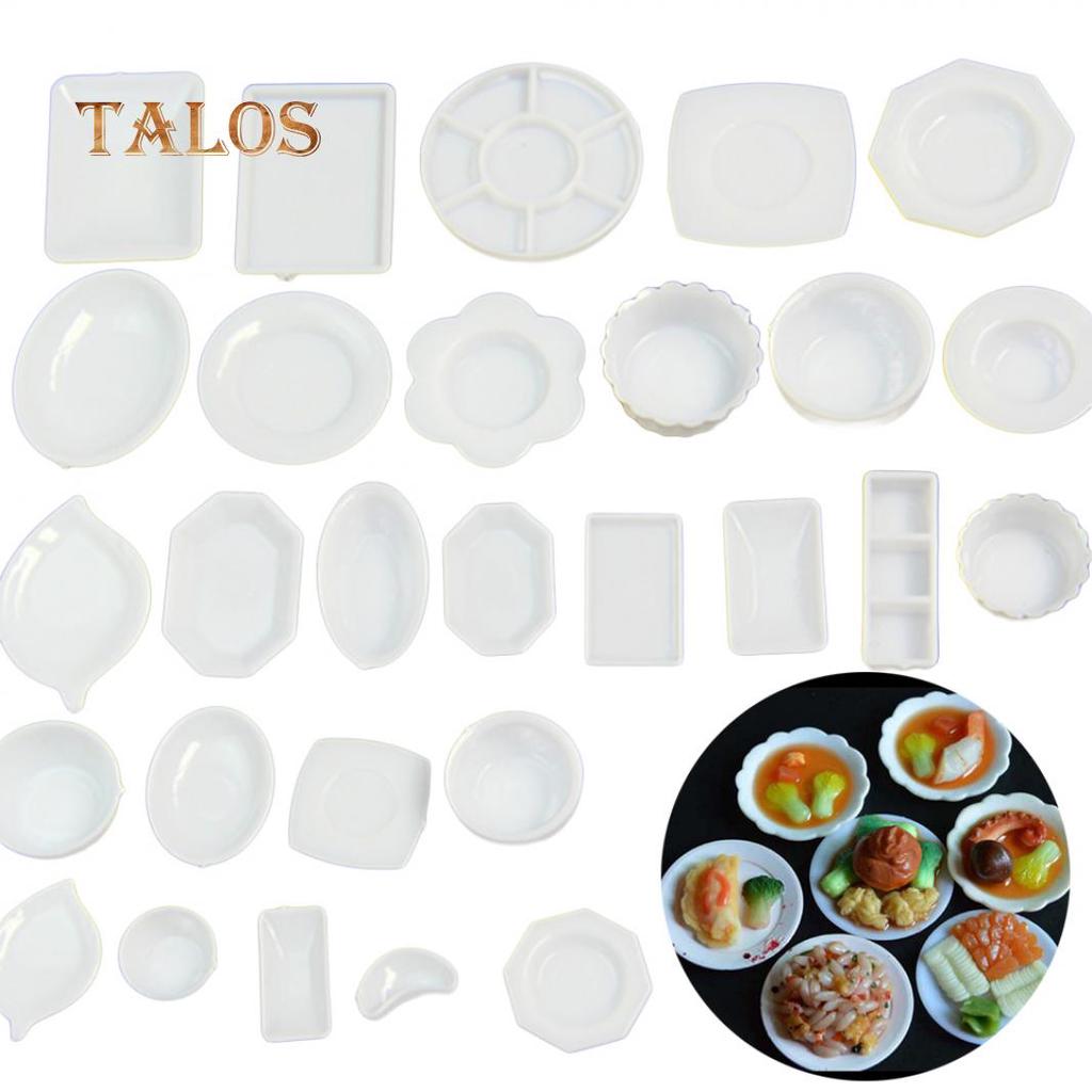 TH 33Pcs/Set 1/12 Dollhouse Resin Clear Miniature Plate Dish Kitchen Tableware Toy