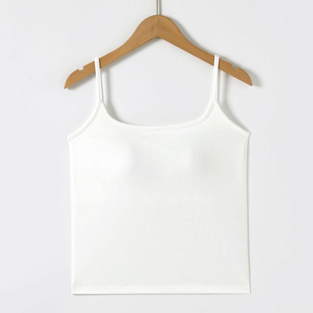 Women's White Camisole with Built-in Bra - Summer Slim Fit Versatile Base Layer