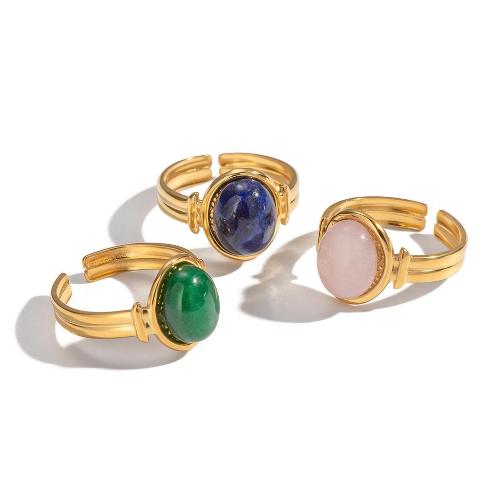 Xia Ling Retro INS Style 18K Gold Plated Natural Stone Open Ring