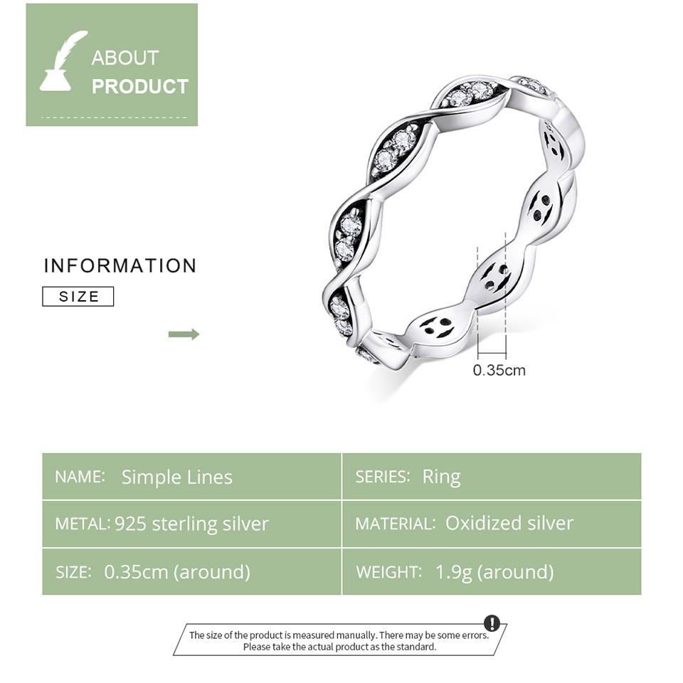 Bamoer Authentic 925 Sterling Silver Simple Lines CZ Pendant Finger Rings for Women Engagement Jewelry