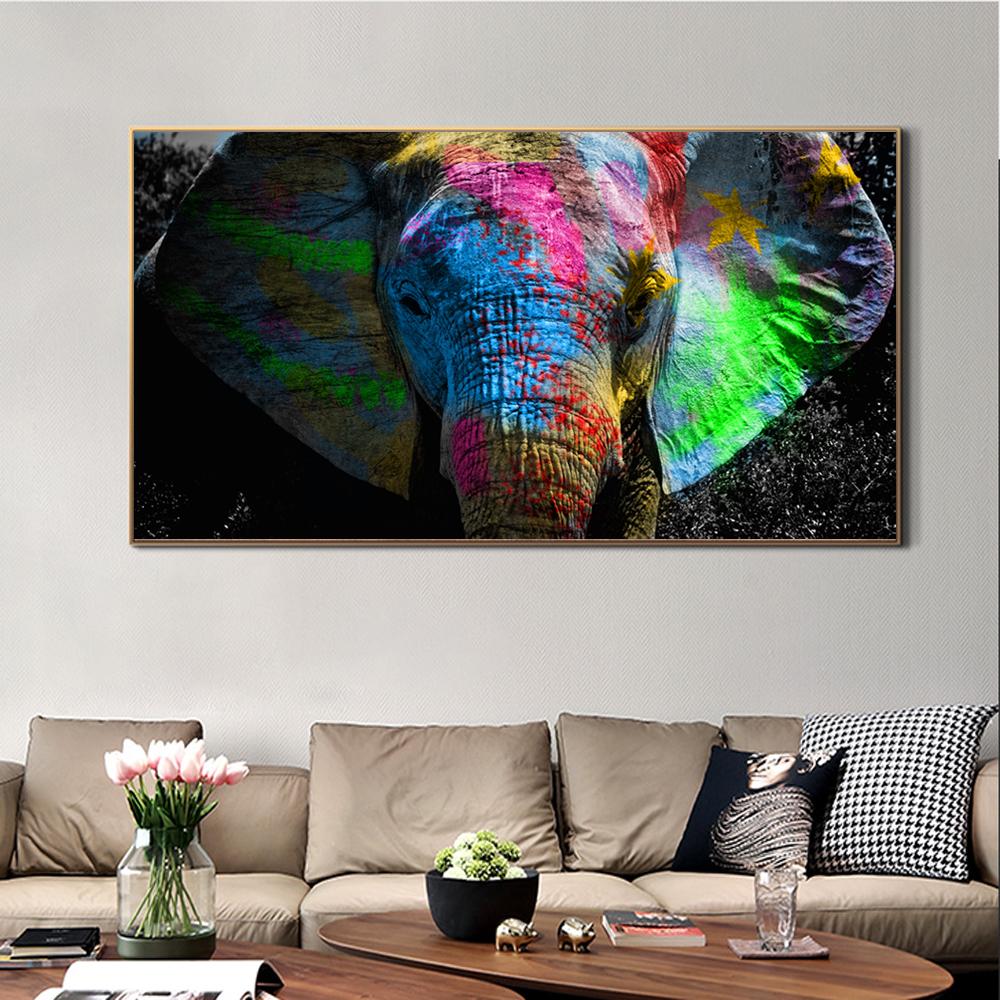 Graffiti Art Elefant Picturi pânză pe perete Postere și imprimeuri Animale colorate Poze de perete pentru decorarea camerei copiilor