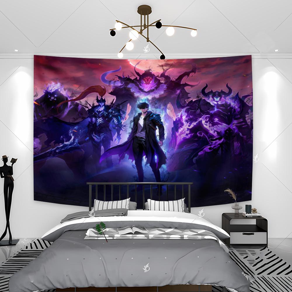 Korean Anime Leveling Up Alone Tapestry Art Poster Wall Tapestries Living Room Decoration Aesthetic Flags Wallpaper