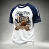 Men's Casual Neck Short Sleeve T-Shirt with Rugby Print, Lightweight Breathable for Everyday Wear
