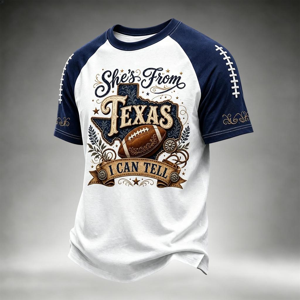 Men's Casual Neck Short Sleeve T-Shirt with Rugby Print, Lightweight Breathable for Everyday Wear