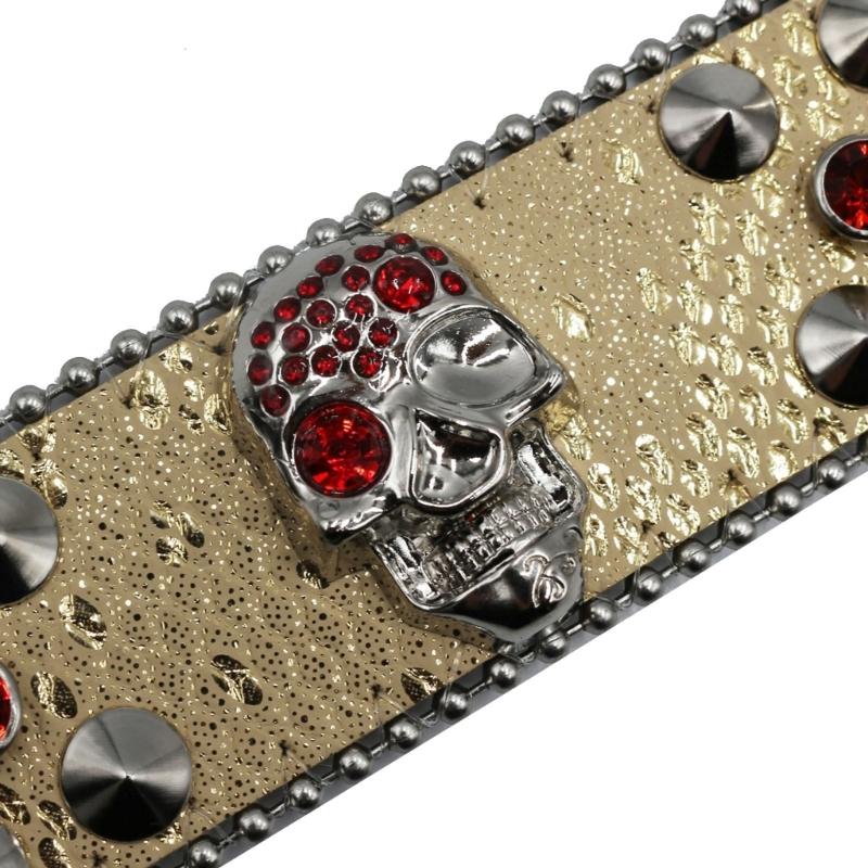Punk Skull Buckle Belt for Adult Teens Rhinestones Rivet Studded Belt Halloween Party Music Festival Belt Eye Catching