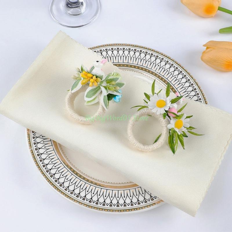 24TE Easters Celebration Essential Rabbit Eggs Napkin Rings for Decors and Gatherings