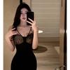 Sexy Pure Desire French Black Lace Suspender Dress Female Summer Royal Sister Temperament Slim Evening Dress Hip Wrap Dress