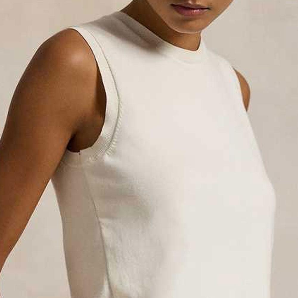 Polo Ralph Lauren Solid Color Sleeveless Crew Neck Knit Vest Women Tops White WMPOSWENC021156-101