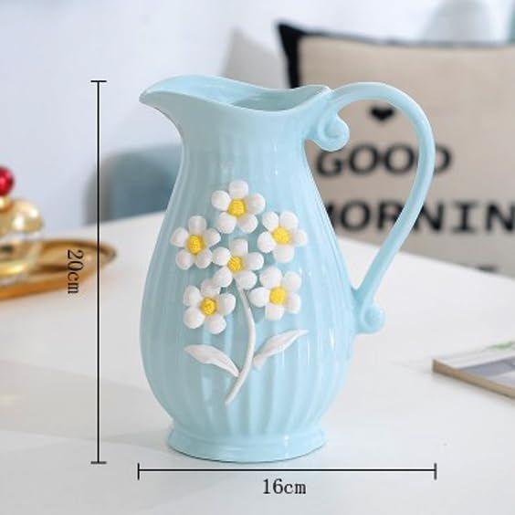 Modern Decorative Ceramic Vase with Handle | for Home Decoration (Sky Blue)