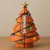 Sports Ball Inspired Christmas Tree Figurine Handcrafted Faux Leather Tree Shaped Tabletop Decoration with Golden Star Topper for Holiday Home Decor