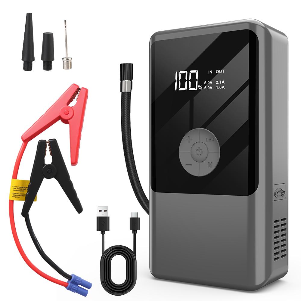 Power Bank with LED Light Jump Starter Tire Accessories 2000A Peaks with Air Compressor Automobile Battery Booster Power Pack