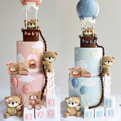 Rosa Blau Bär Kuchen Topper Bär Puppe Ornamente Einstecker Geburtstagstorte Dekoration Baby Junge Mädchen 1. Geburtstagsparty Gender Reveal
