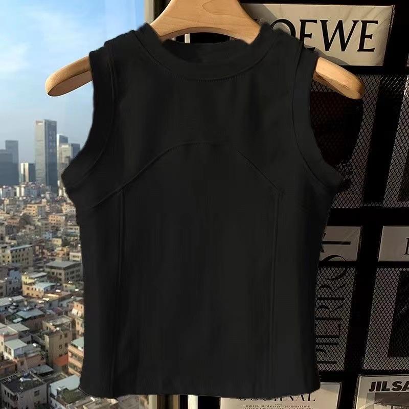 American-Style Women's Sleeveless I-Shape Vest, Round Neck, Casual Summer Top