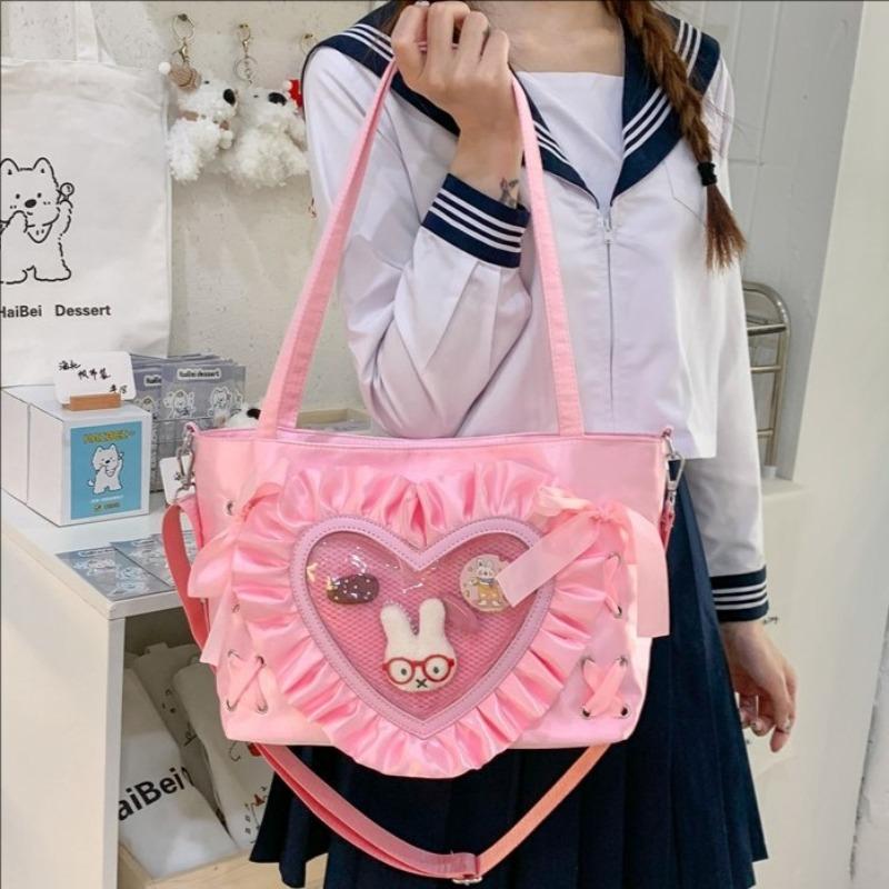 New Sweet and Cool Two-dimensional Transparent Shoulder Bag Love Lace Large-capacity Handbag