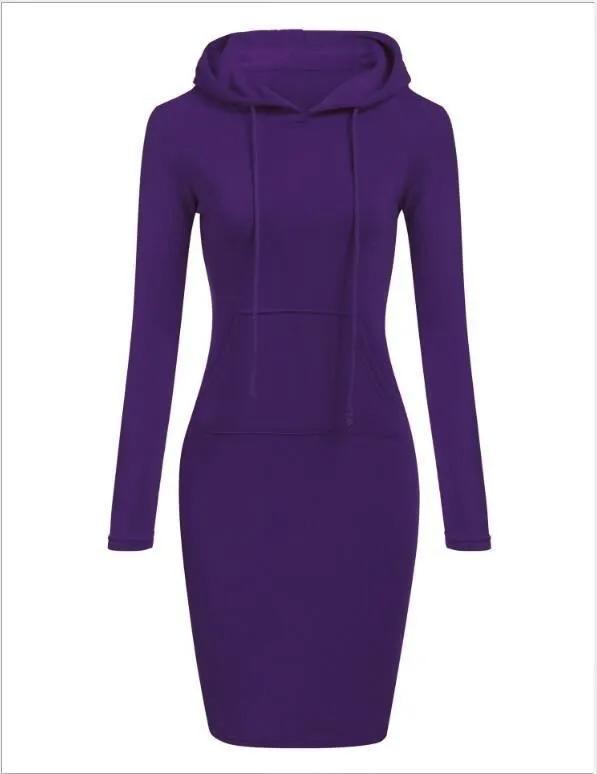 Women Casual Hoodie Dress Long Sleeve Drawstring Hooded Sweatshirt Pocket Slim Fit Bodycon Mini Dress XXL фиолетовый