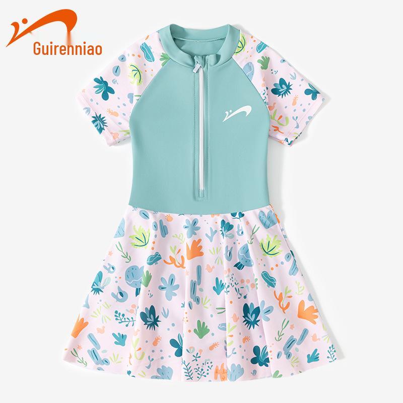 

Girls Professional One-Piece Swimsuit - 2025 Autumn/Winter Training Edition Size 12: Height 120-130cm циан