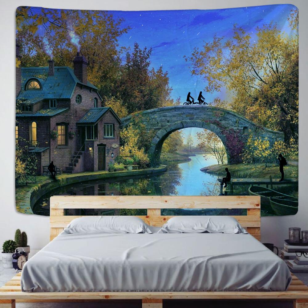 Mushroom Forest Mountain Range Tapestry Psychedelic Sea Jellyfish Art Wall Hanging Tapestries for Living Room Home Dorm Decor