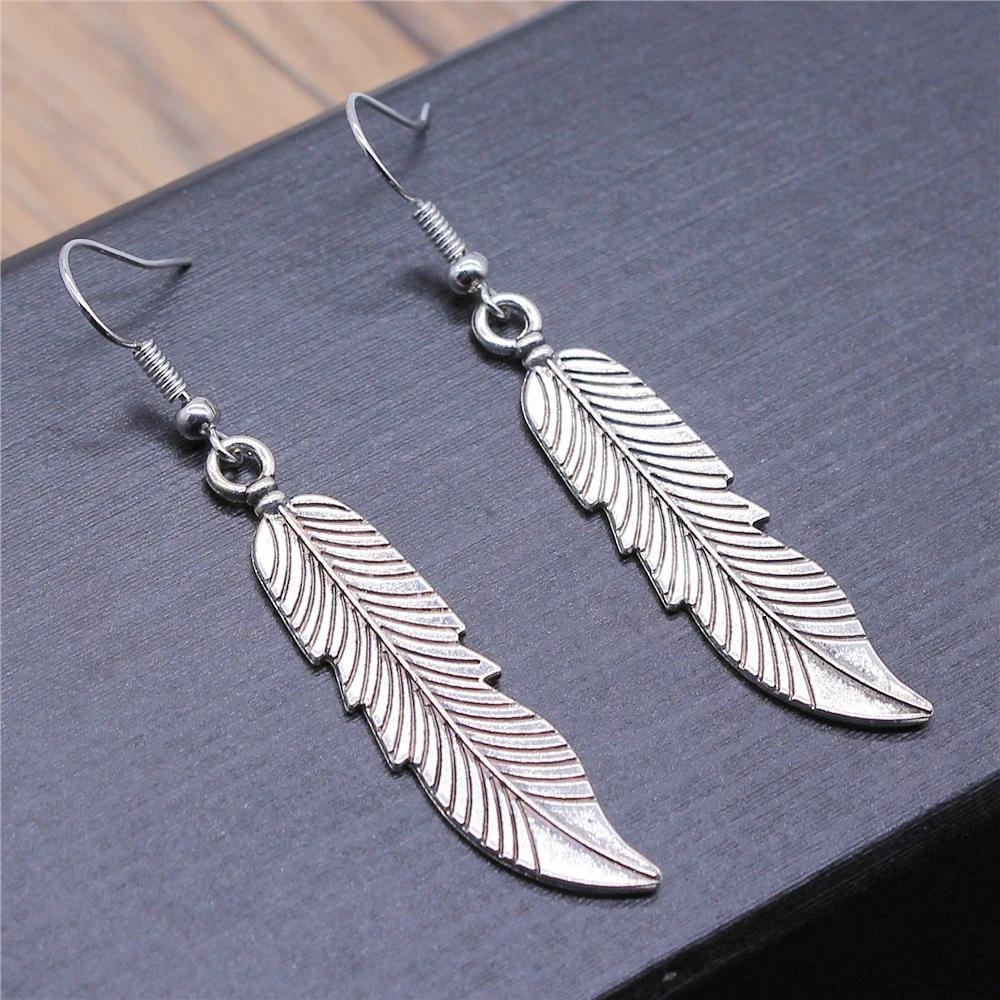 Vintage Trendy Feather Leaves Dangle Drop Earrings For Women Metal Zinc Alloy Fashion Jewelry Boho Accessories