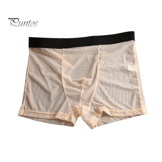 Tight Cut Boxer Briefs For Men Underwear Mid-rise Comfortable Fit High Elasticity Smooth Wiring Shorts Panties Lace Mesh Yarn Seamless