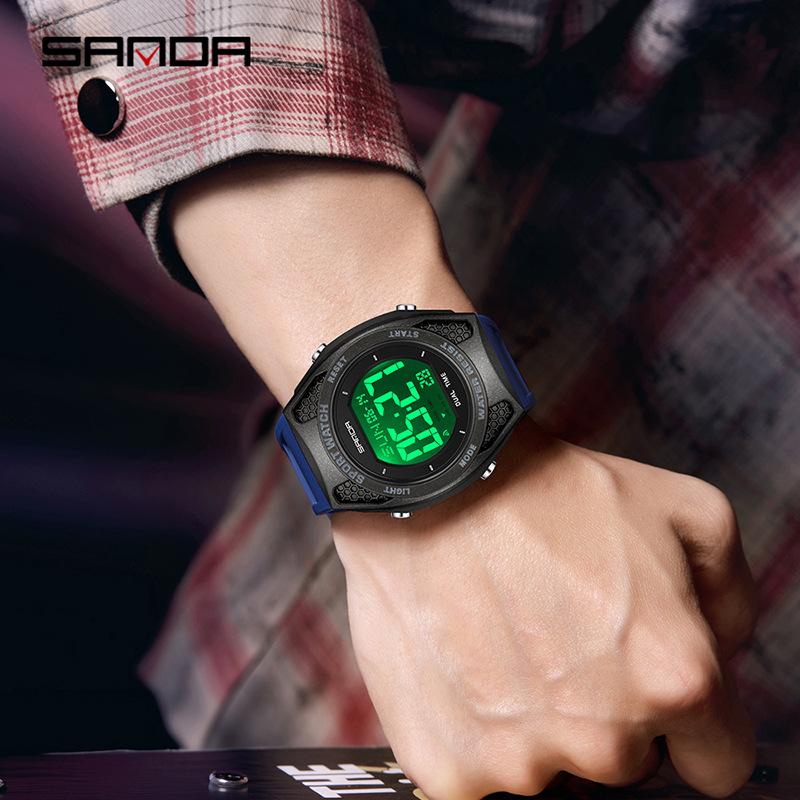 Sanda Multi-Function Waterproof Sport Watch with Alarm & Seven-Color Luminous Display